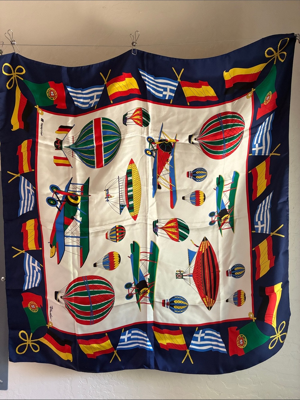 Windsor Navy Blue Multicolor Hot Air Balloon & Airplane Silk Scarf